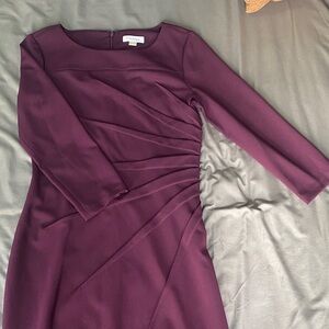 Calvin Klein Deep Plum Long Sleeve Ruched Sheath Dress